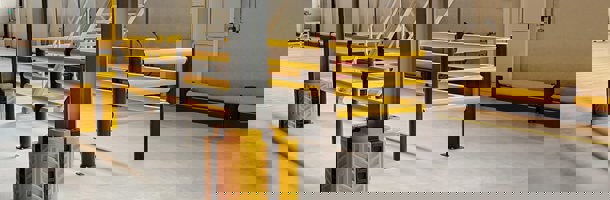 Polymer Safety Barriers and Column Guards Protecting Building, Staircase and Mezzanine