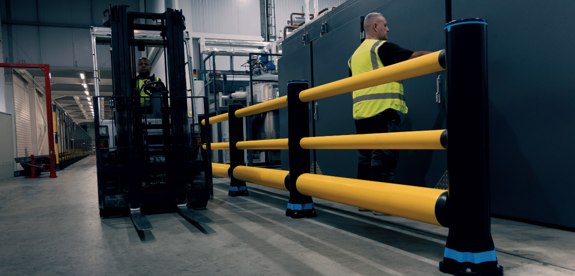 Industrial Safety Barrier Protecting Pedestrians on Walkway from Forklift Trucks