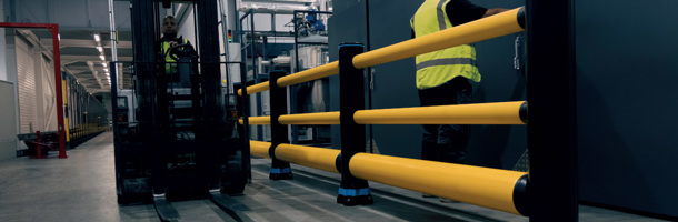 Industrial Safety Barrier Protecting Pedestrians on Walkway from Forklift Trucks